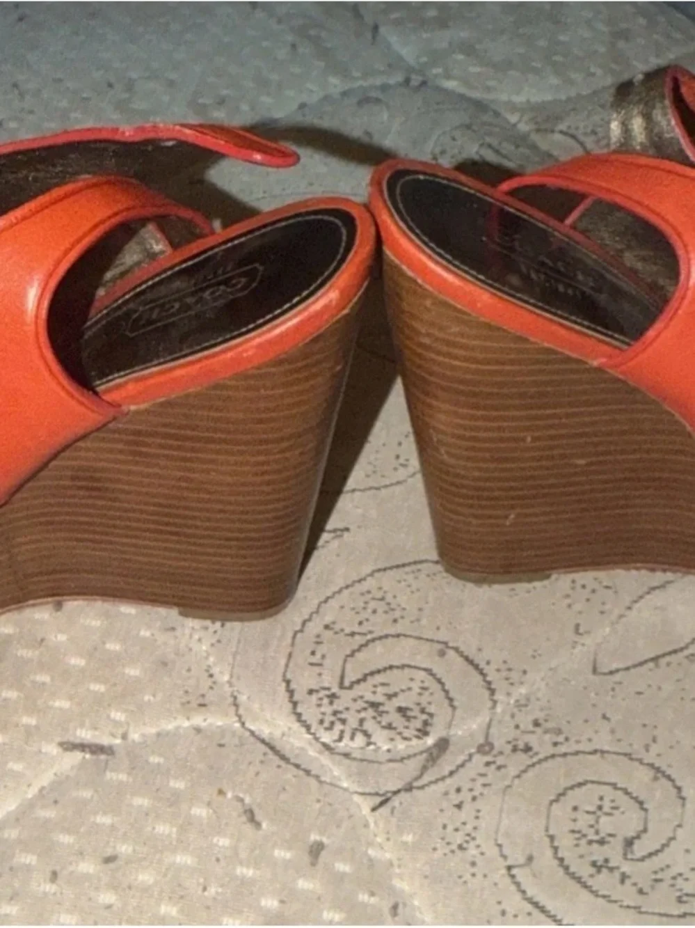 Women's Coach Orange Leather Wedge Sandals - Stylish Platform Heels